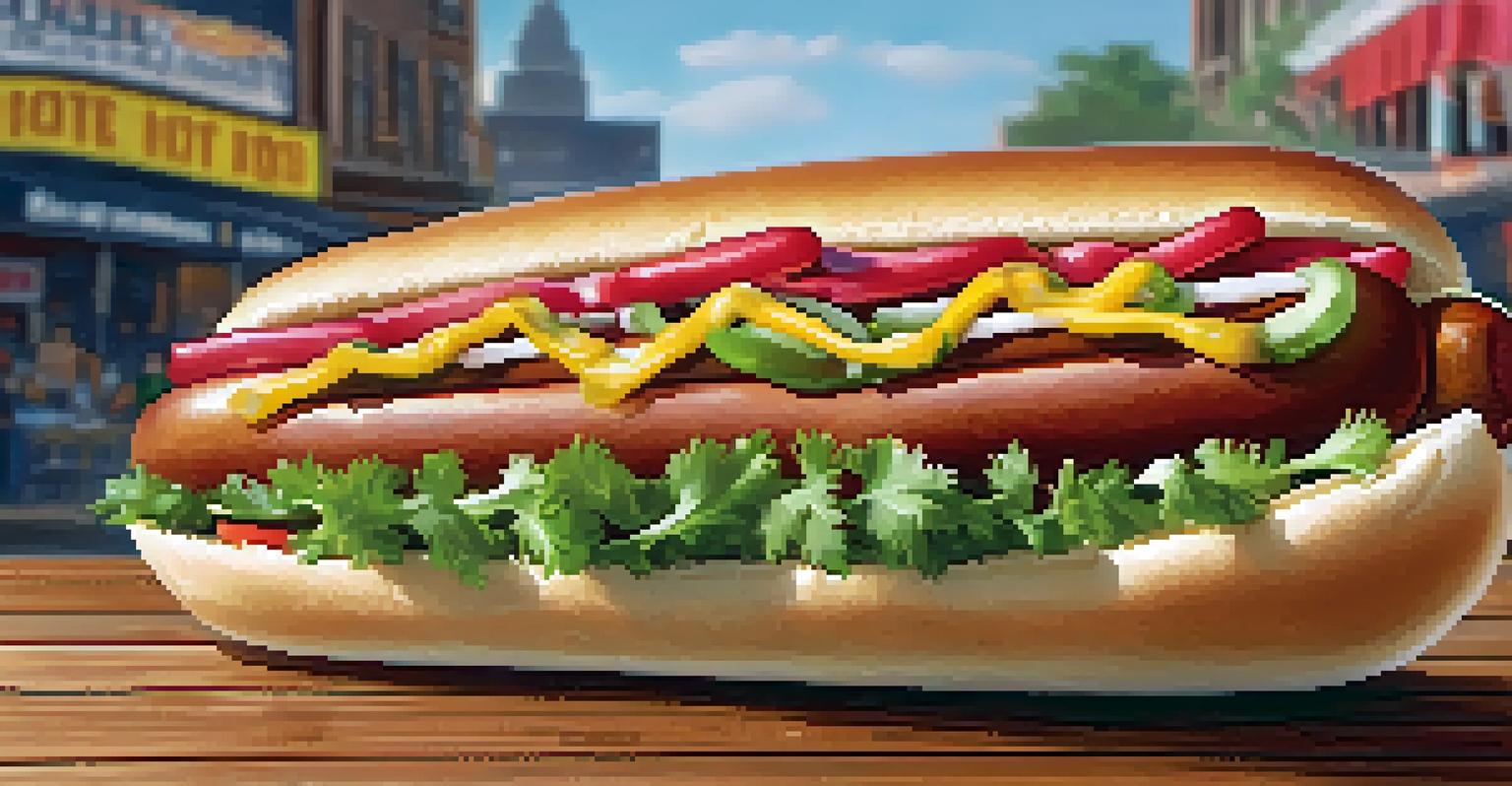 A close-up view of a gourmet hot dog with unique toppings from the 'Franktuary' food truck.