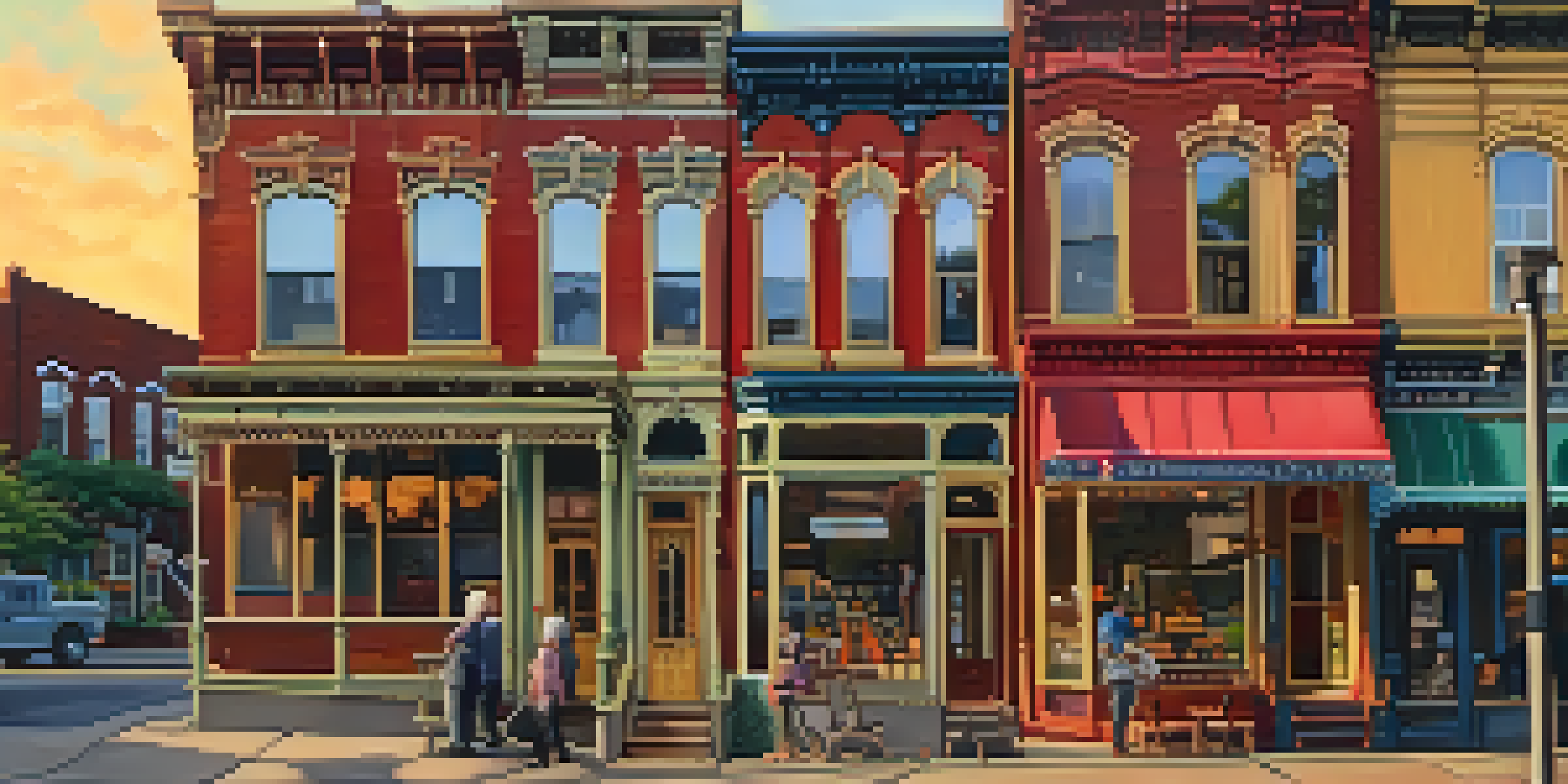 A picturesque street in Lawrenceville, Pittsburgh, with historic Victorian houses and people enjoying the evening.