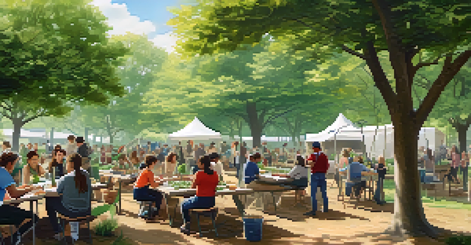 An outdoor workshop in a park where people are learning about sustainability and engaging in tree planting activities.