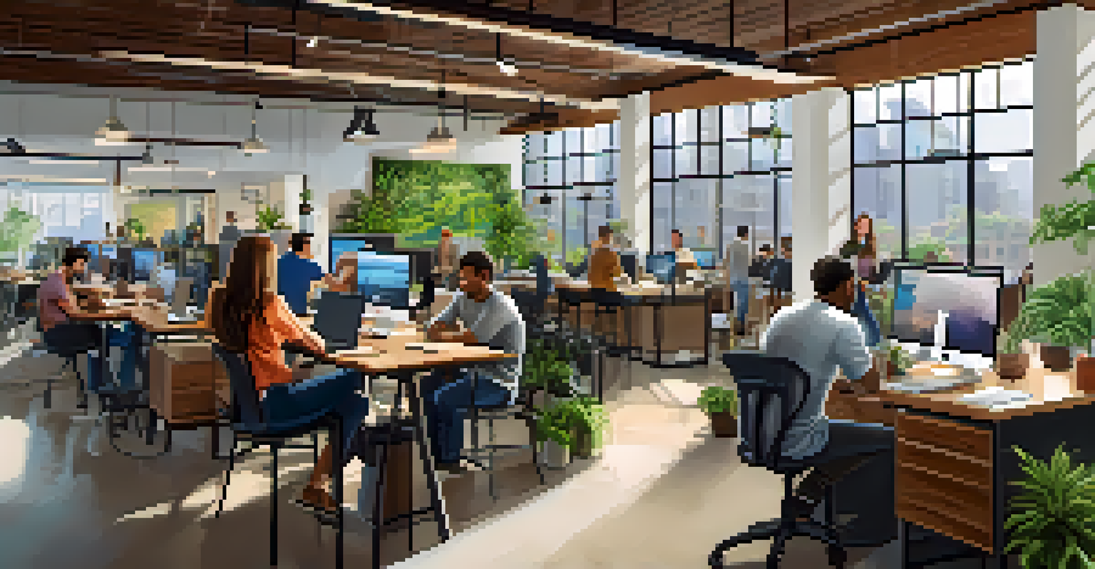 A vibrant tech startup office in Pittsburgh with diverse entrepreneurs collaborating in a bright, modern workspace.