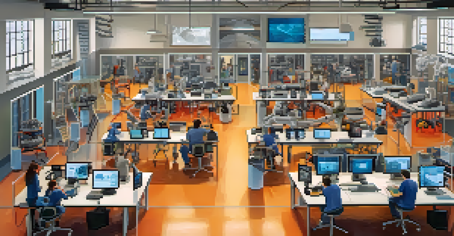 Students working together in a robotics lab at Carnegie Mellon University, surrounded by advanced technology and collaborative energy.