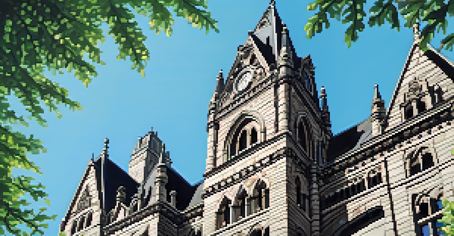 A close-up view of the Allegheny County Courthouse's ornate Gothic Revival facade, featuring stone carvings and arched windows.
