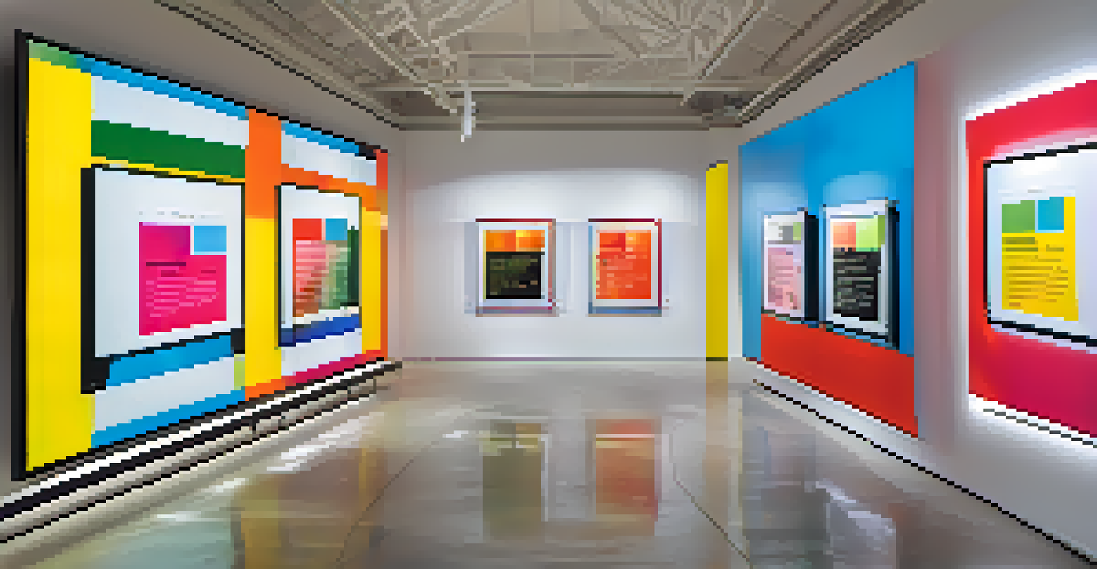 An exhibit view of the 'Warhol 2.0' display with digital art installations and interactive elements.