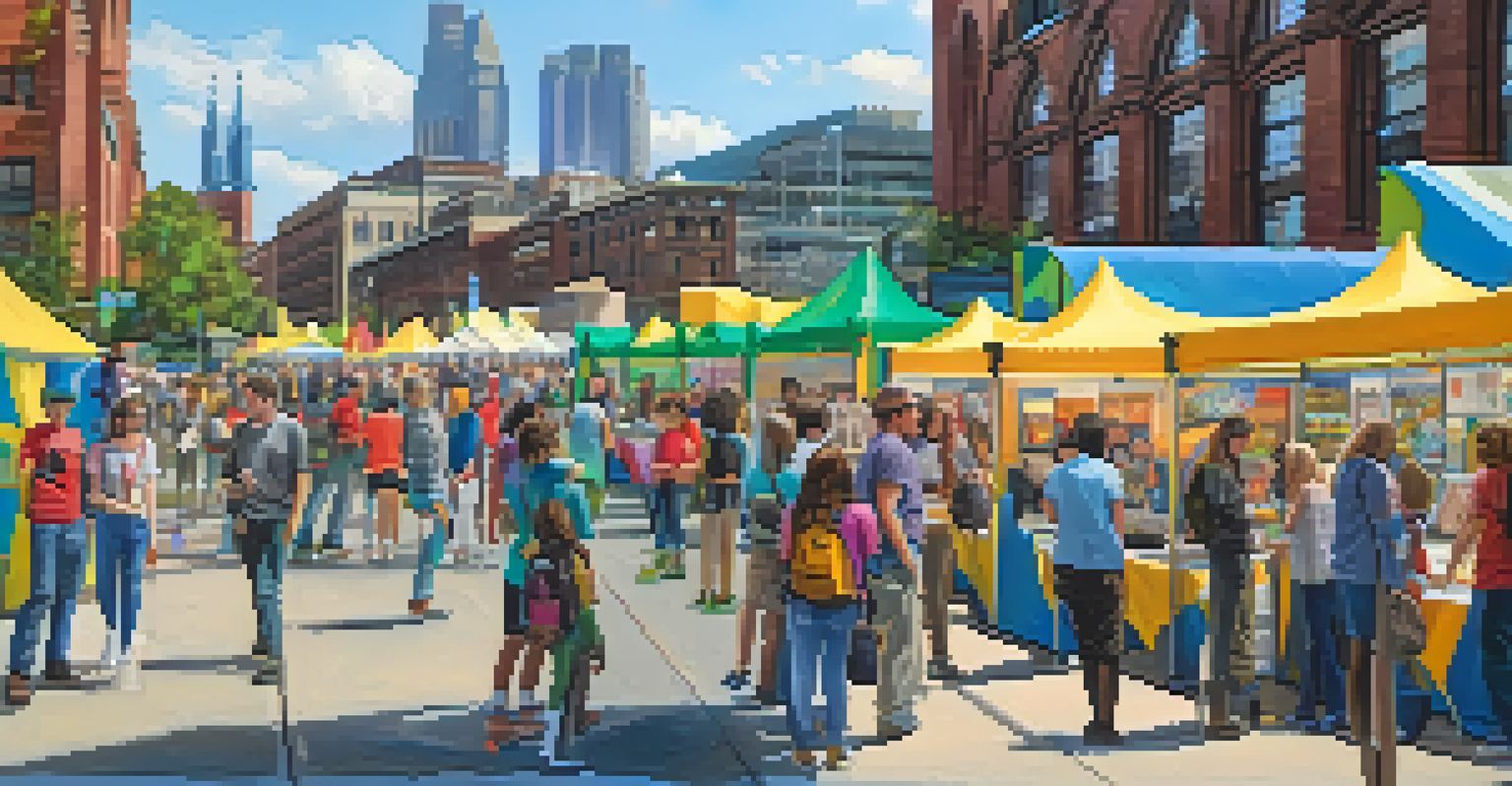 A community tech fair in Pittsburgh with various booths and people engaging in STEM activities.