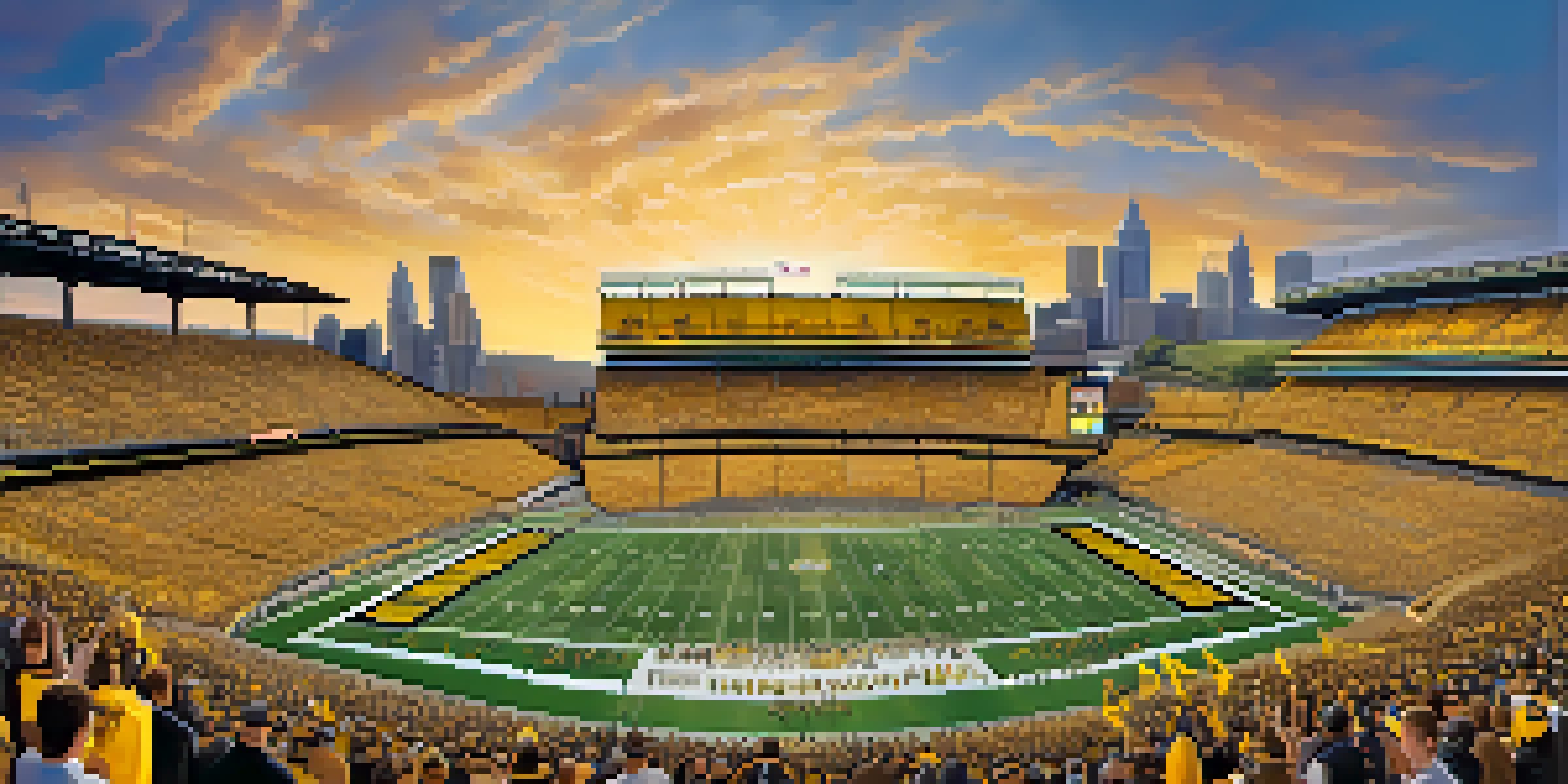 A panoramic view of Heinz Field filled with enthusiastic fans waving towels, with the Allegheny River in the background.