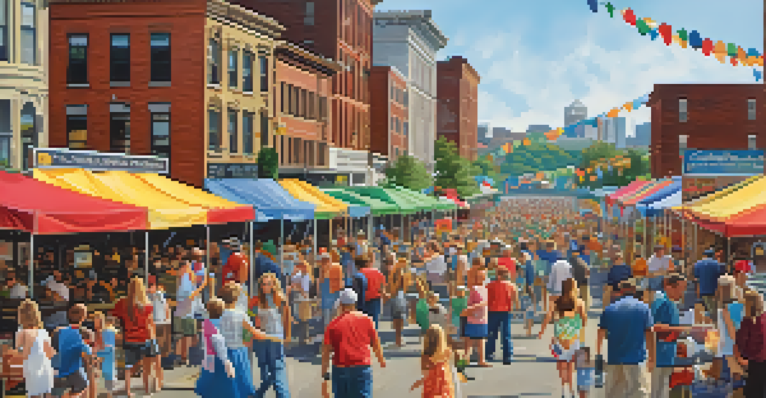 A vibrant community festival in Pittsburgh celebrating its steel heritage with colorful decorations and lively activities.