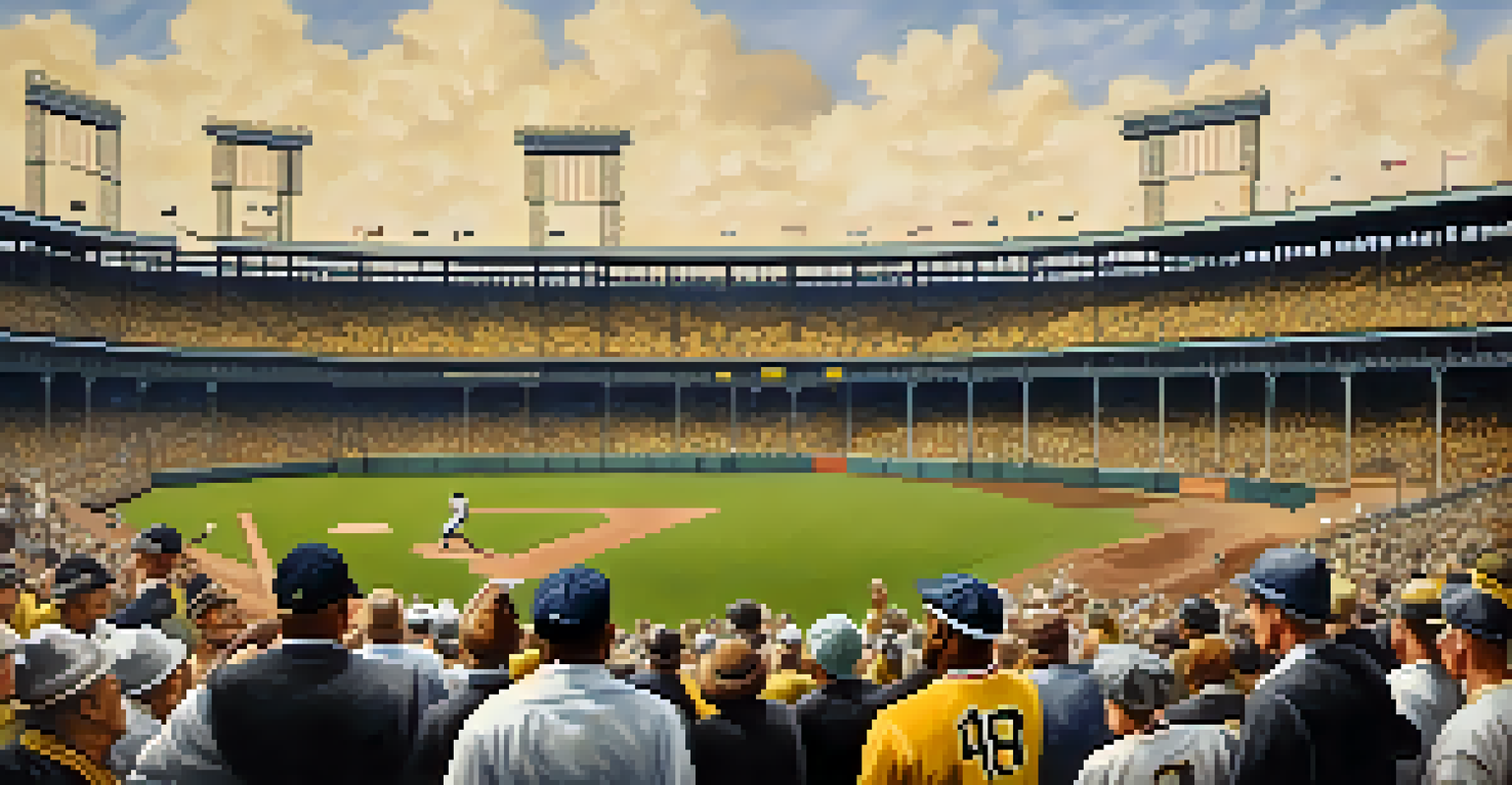 A historical montage of the Pittsburgh Pirates, featuring legendary players and celebrating crowds, set against a vintage baseball field background.