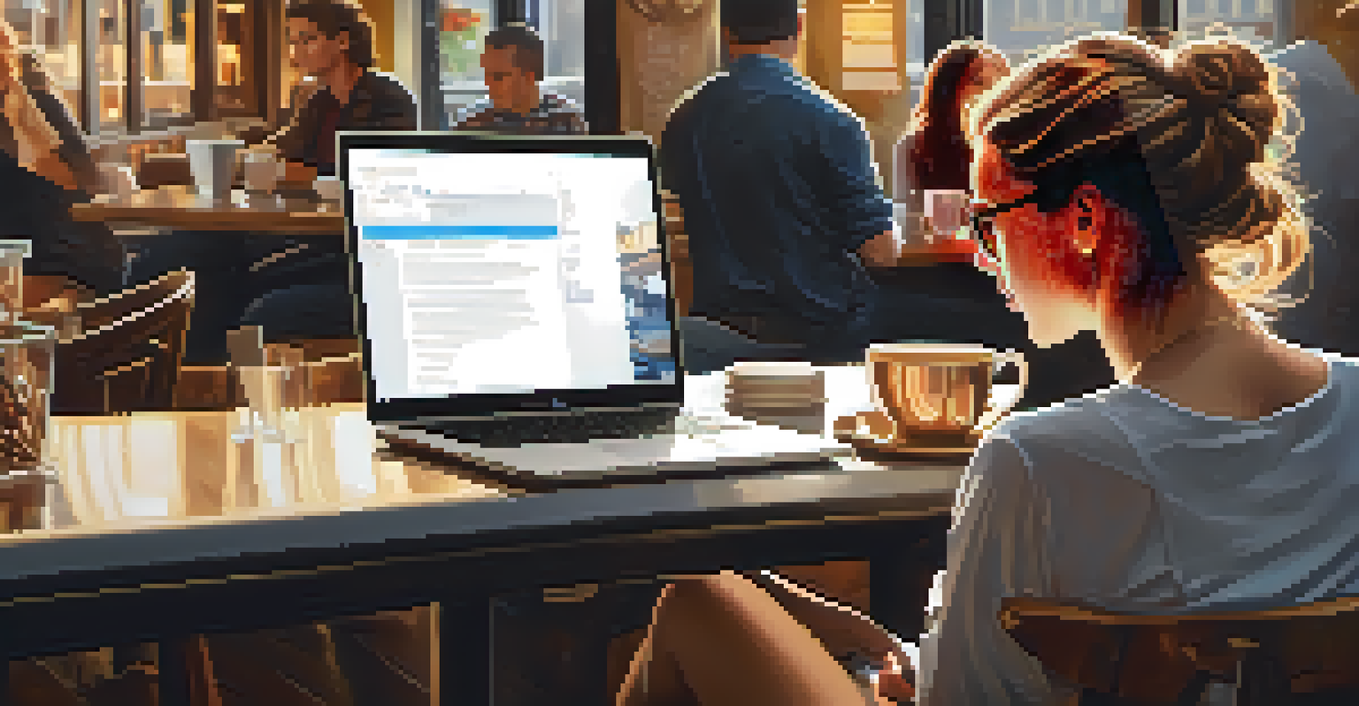 A young woman coding on a laptop in a cozy café in Pittsburgh, with coffee and pastries around her.