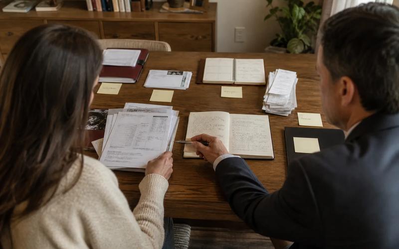 An injured person organizing medical, wage, household, and daily-life records into separate damage categories