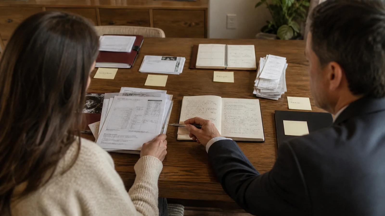 An injured person organizing medical, wage, household, and daily-life records into separate damage categories