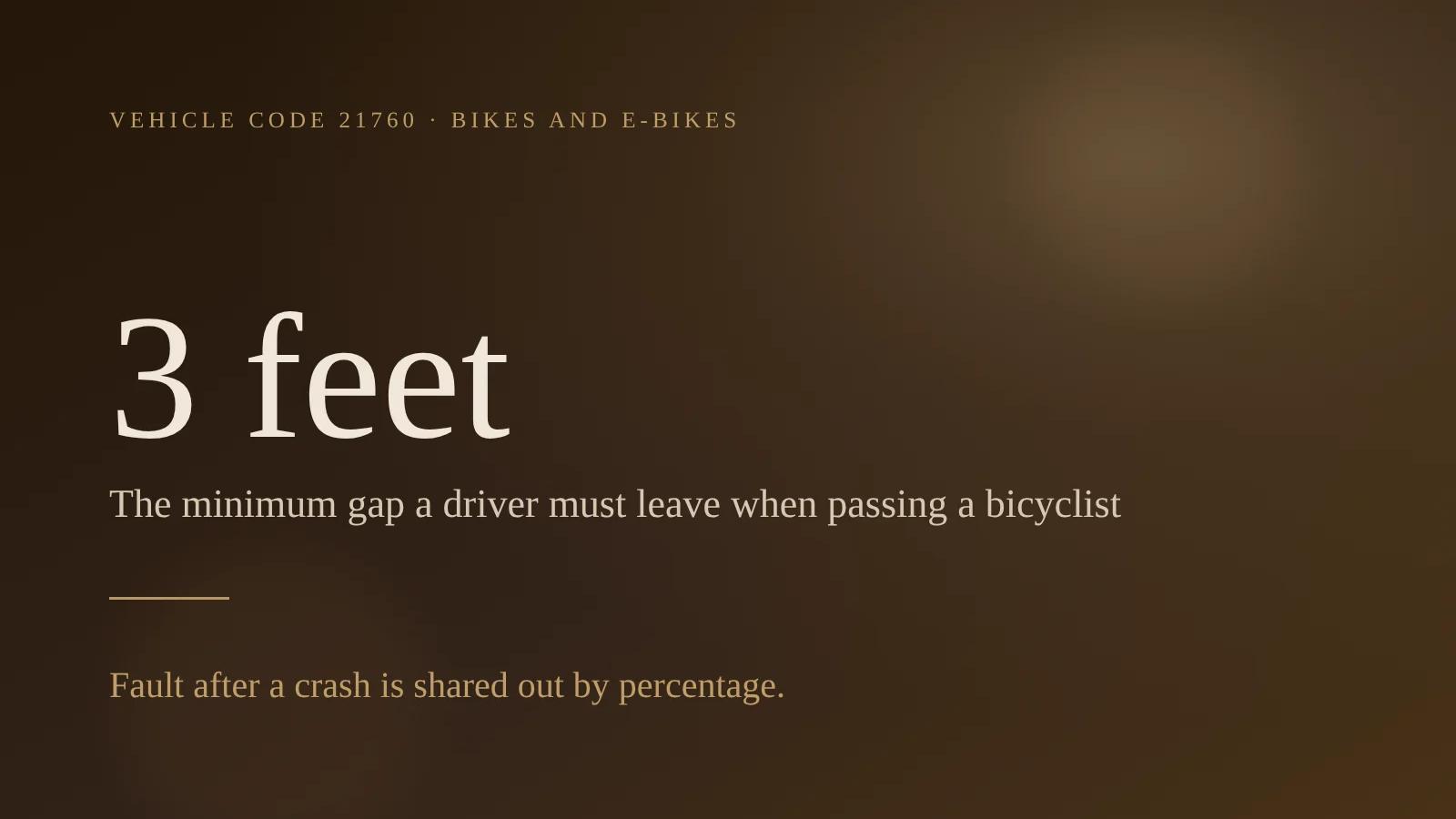 Typographic cover reading “3 feet”: the minimum gap a driver must leave when passing a bicyclist