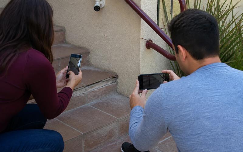 A family member safely photographing an accident location while organizing witness, medical, and damaged-property records