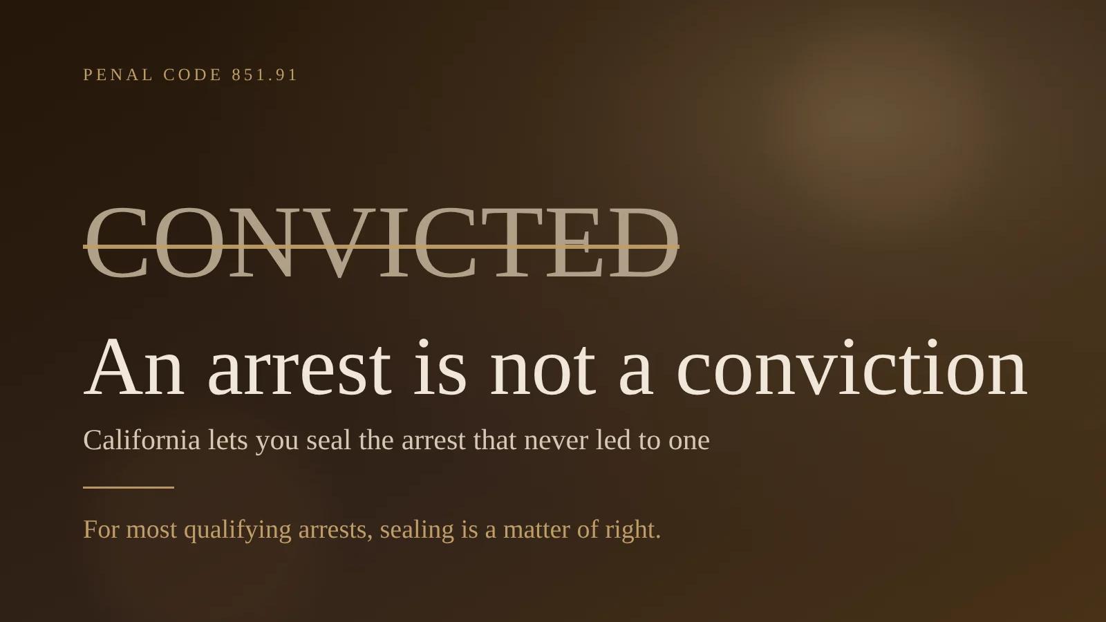 Typographic cover with the word “Convicted” struck through: an arrest is not a conviction