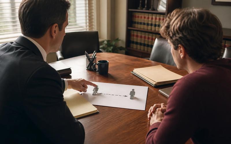 A defense attorney and client using a neutral incident diagram to separate threatened contact from physical contact