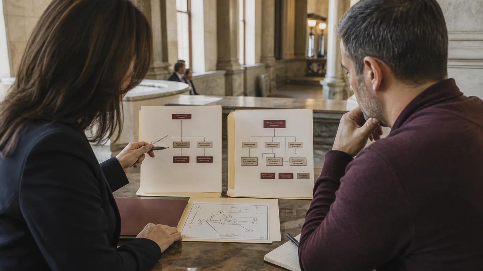 Counsel comparing a charge sheet with a neutral incident diagram showing distance, an object, and witness positions