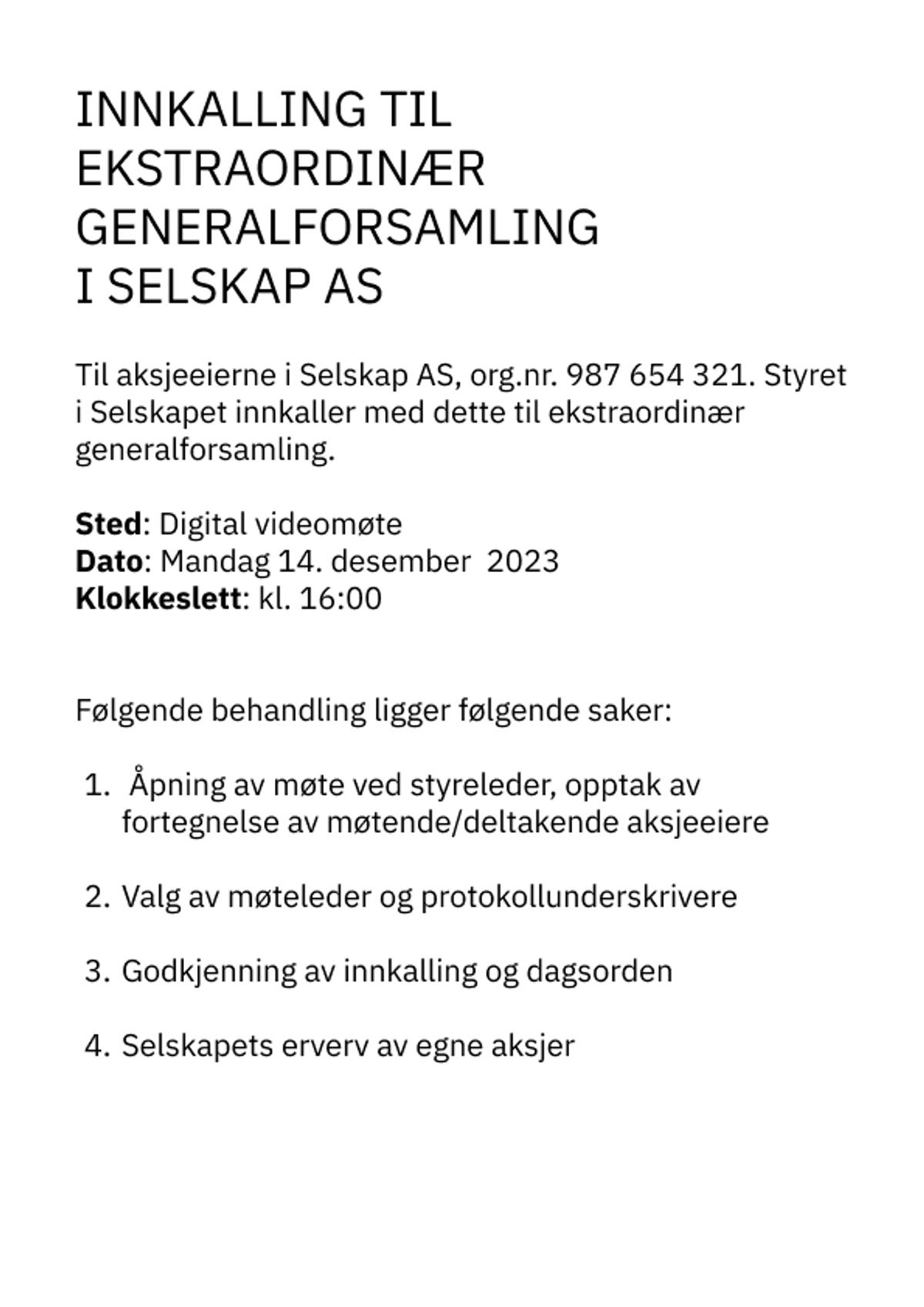 Eksempel på ferdig utfylt generalforsamlingsprotokoll