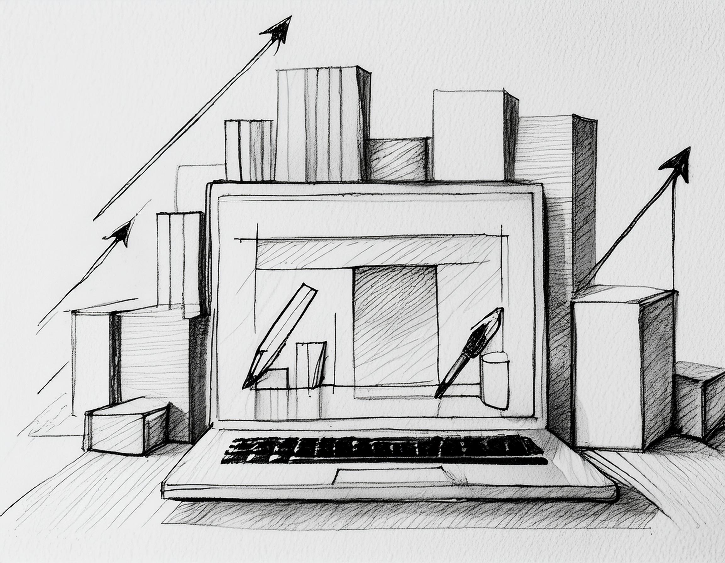 AI generert bilde av en nettbutikk i blyantskissestil