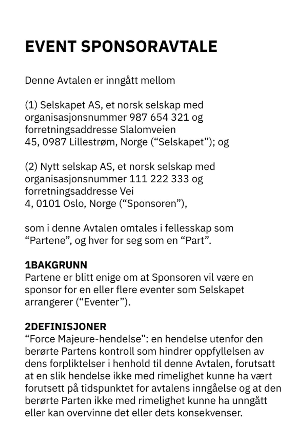 Eksempel på ferdig utfylt sponsoravtale