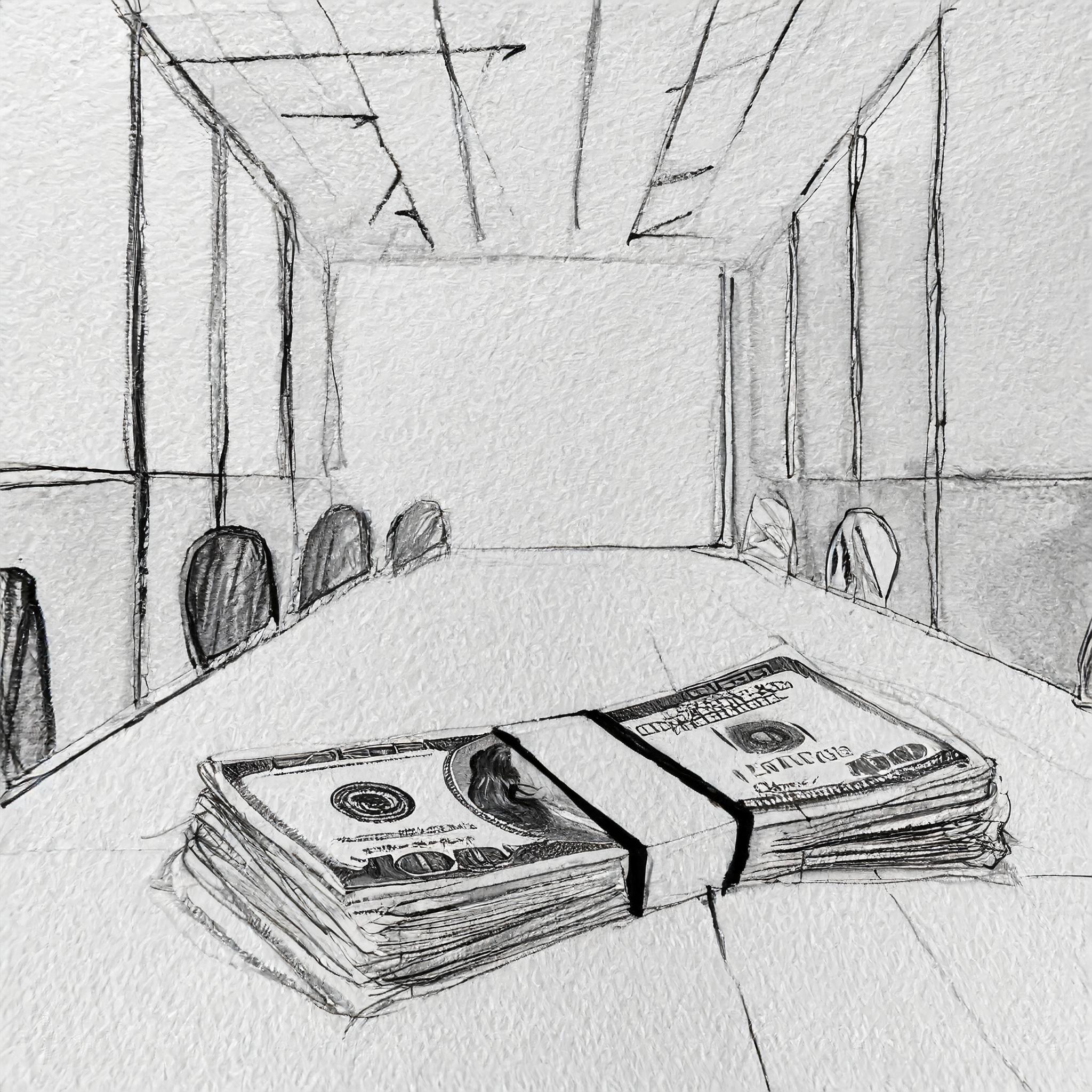 Bildet av penger som ligger på et bord i et kontorlokaler