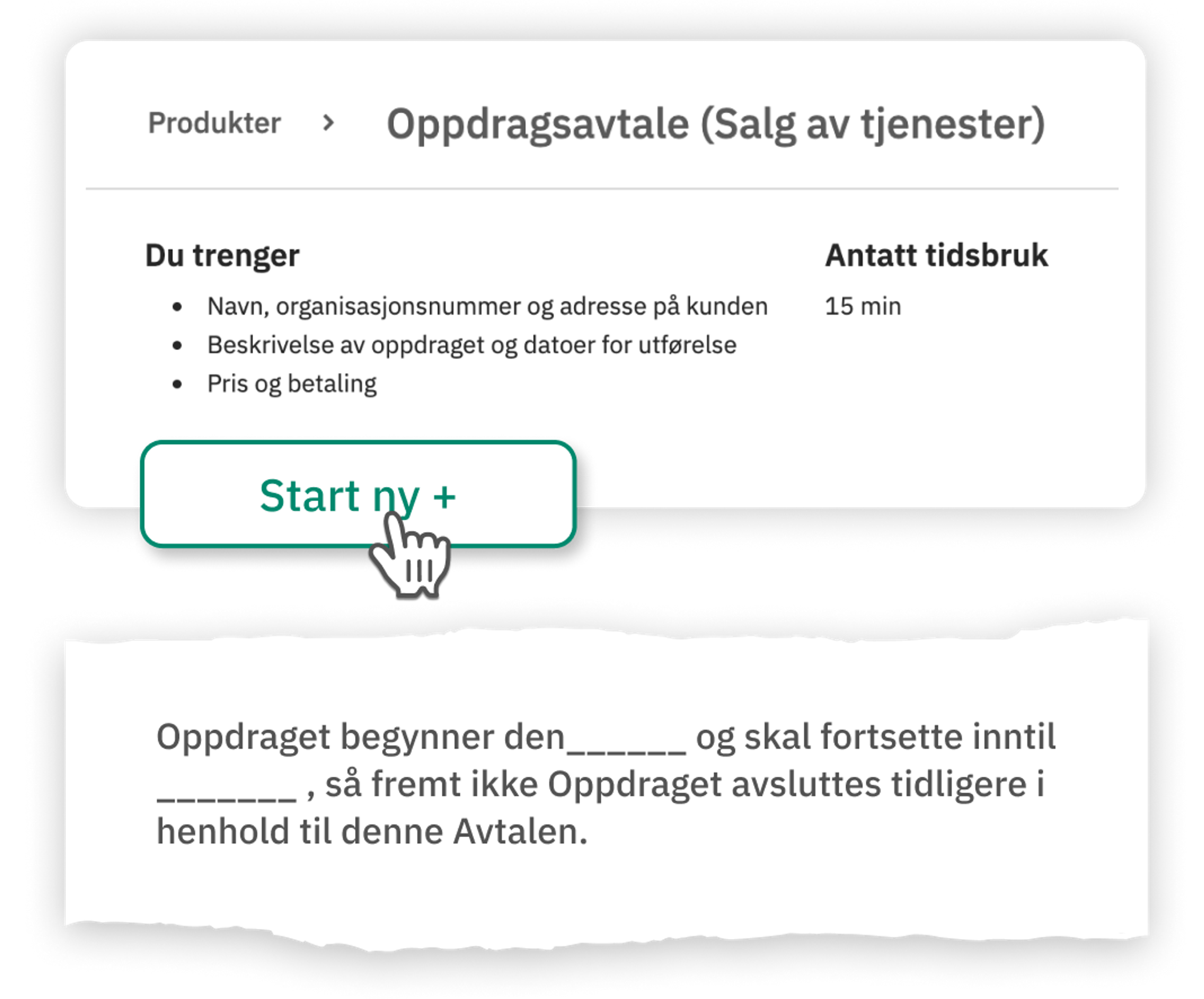 Utklipp av siden for å lage en oppdragsavtale