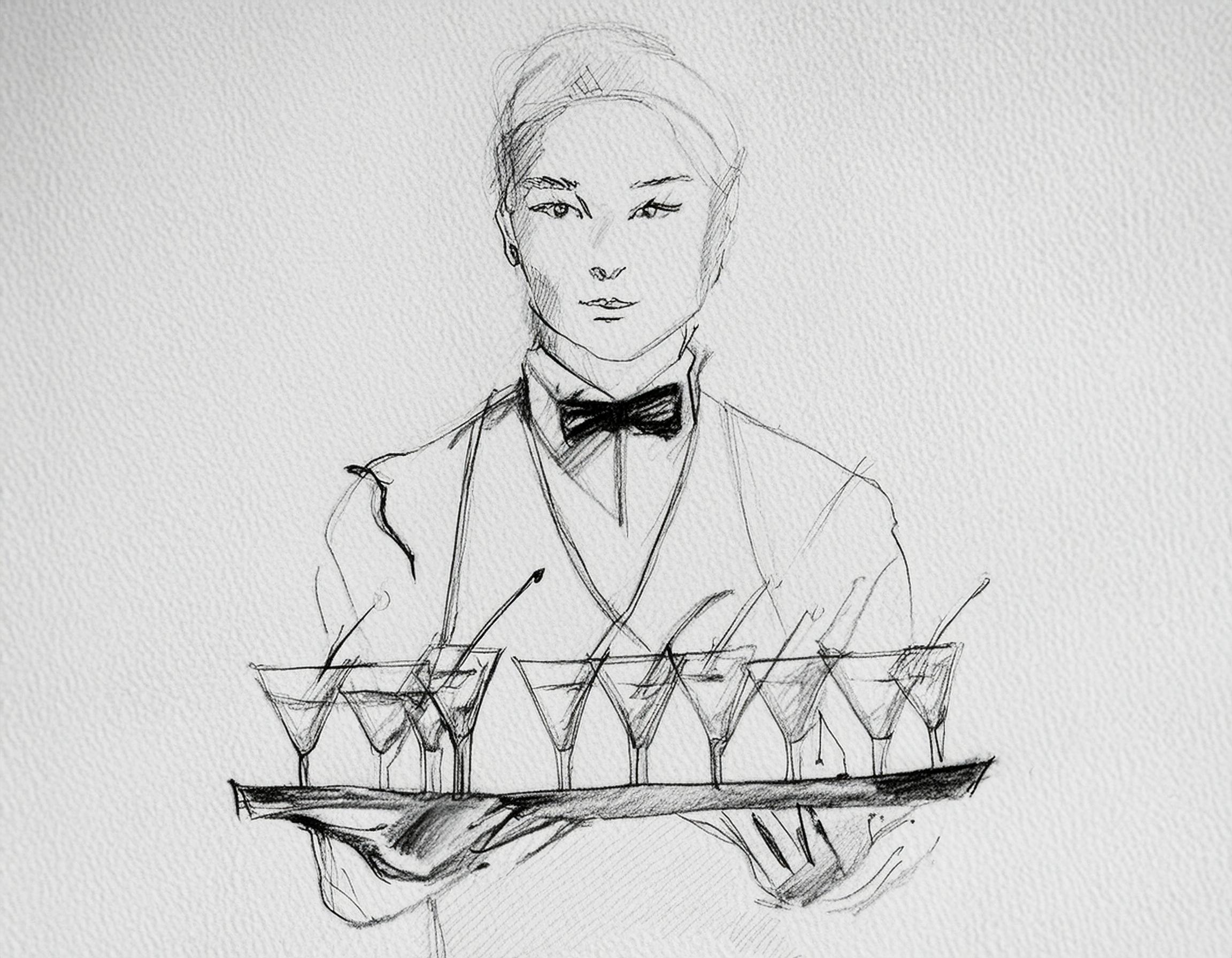 Servitør holder en brett med drikke