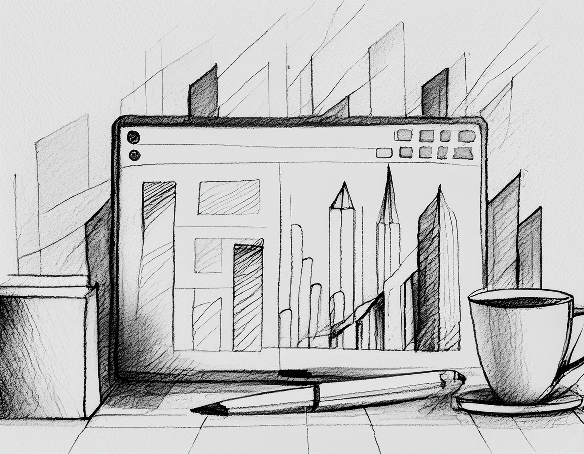 AI generert bilde av en nettbutikk i blyantskissestil