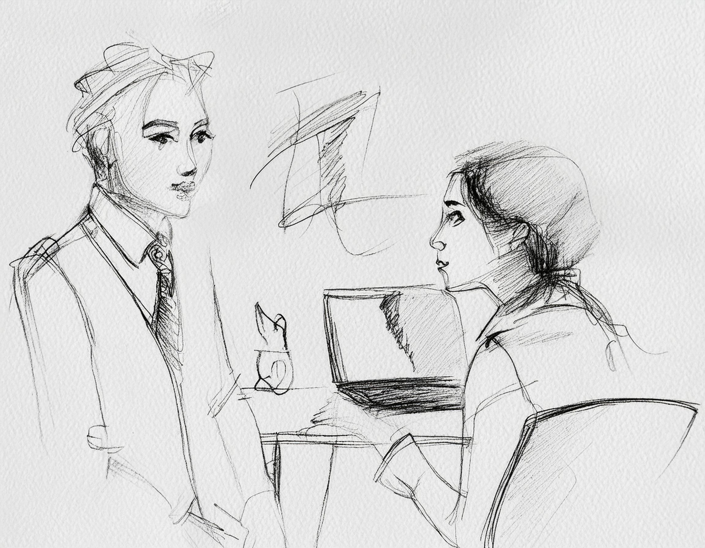 Firefly flere Kontormedarbeidere som sitter på et kontor bak en pult, på veggen er det vindu