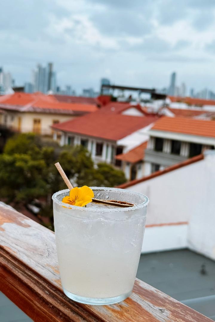 a margarita drink at a rooftop in panama city, panama