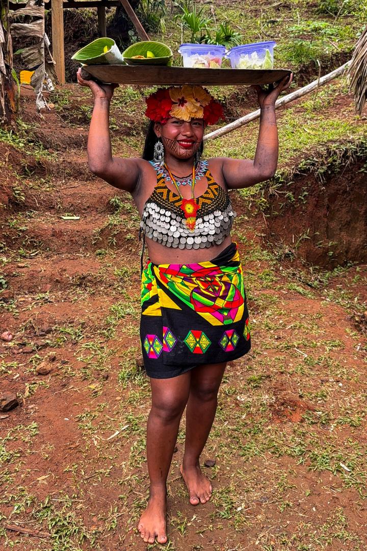a woman from the emberá tribe outside panama city