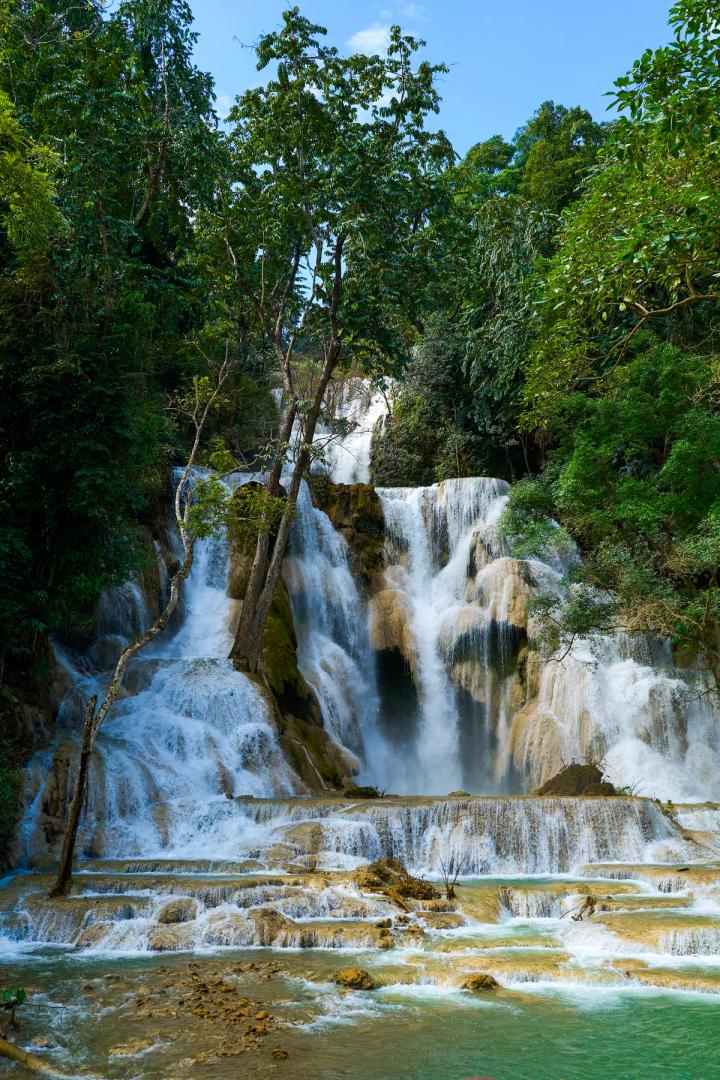the kung si waterfalls in luang prabang, laos