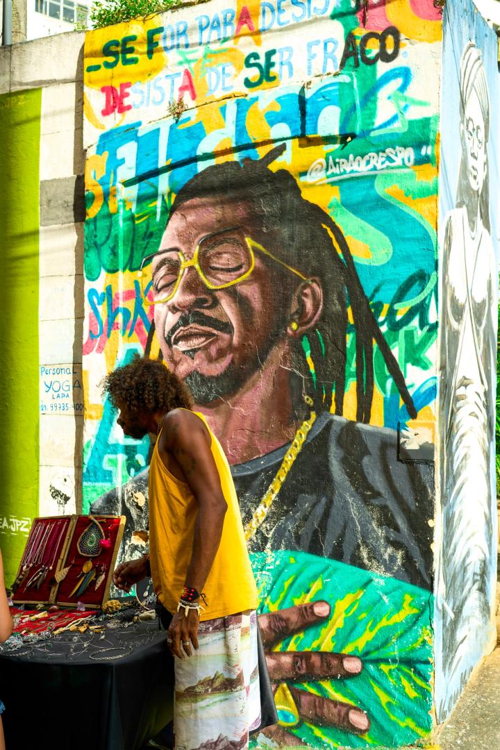 man playing music in lapa, rio de janeiro