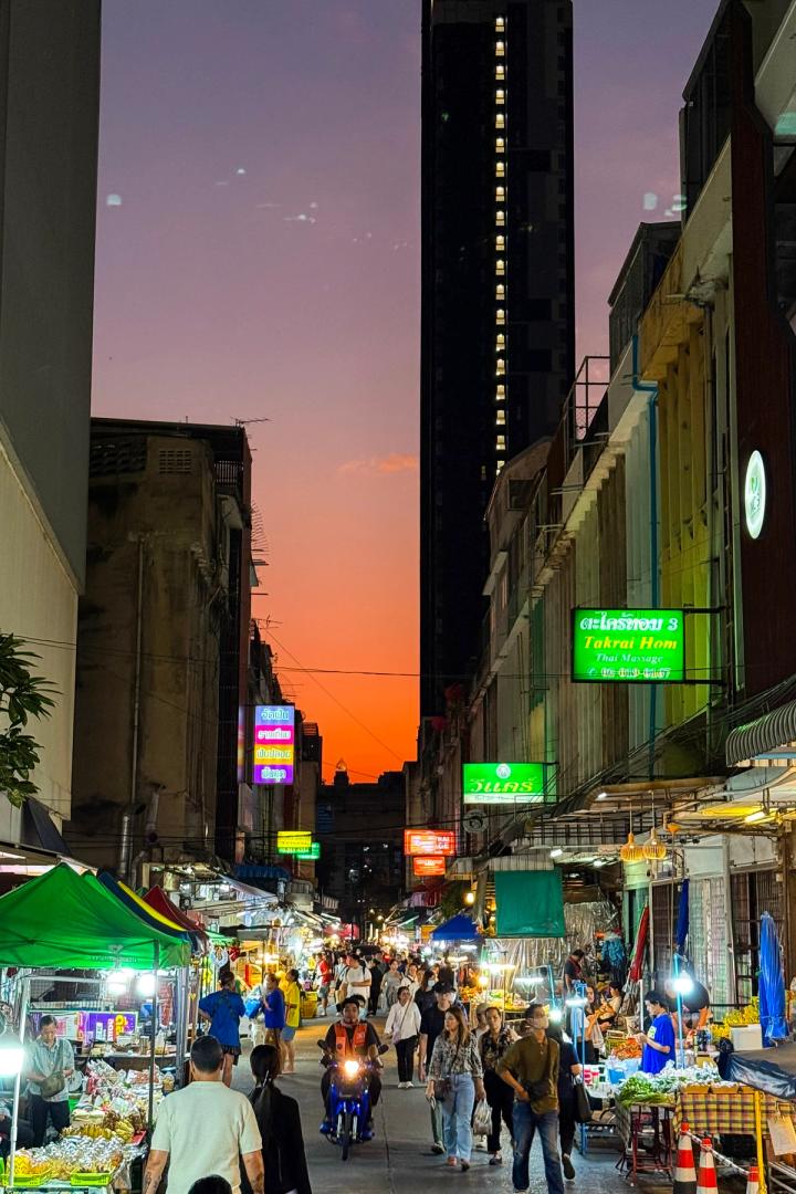 chinatown in bangkok at sunset