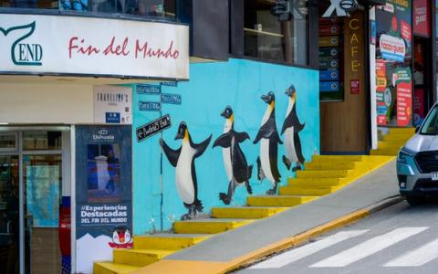 penguins painted on the wall in ushuaia, argentina