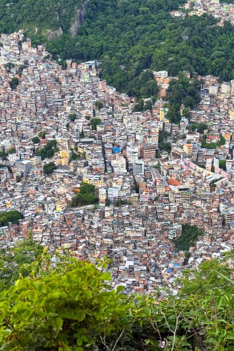 houses built tight together in a favela in rio de janeiro, brazil