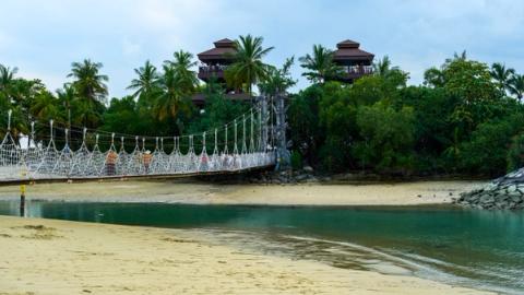 Hanging bridge on the beach of sentosa island, Singapore