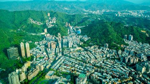 view of the buildings in taipei form the taipei 101 observation deck in taipei, taiwan