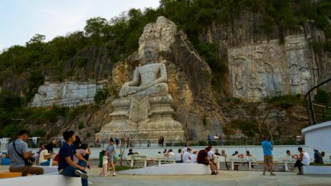 A huge statue in front of the bat caves in Battambang, Cambodia