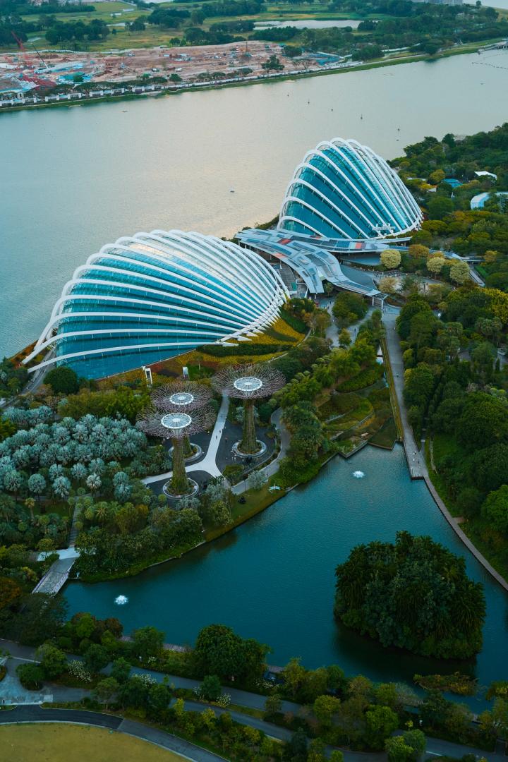 View of the domes in gardens by the bay from above, Singapore