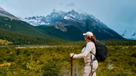 woman hiking in patagonia in el chalten, argentina