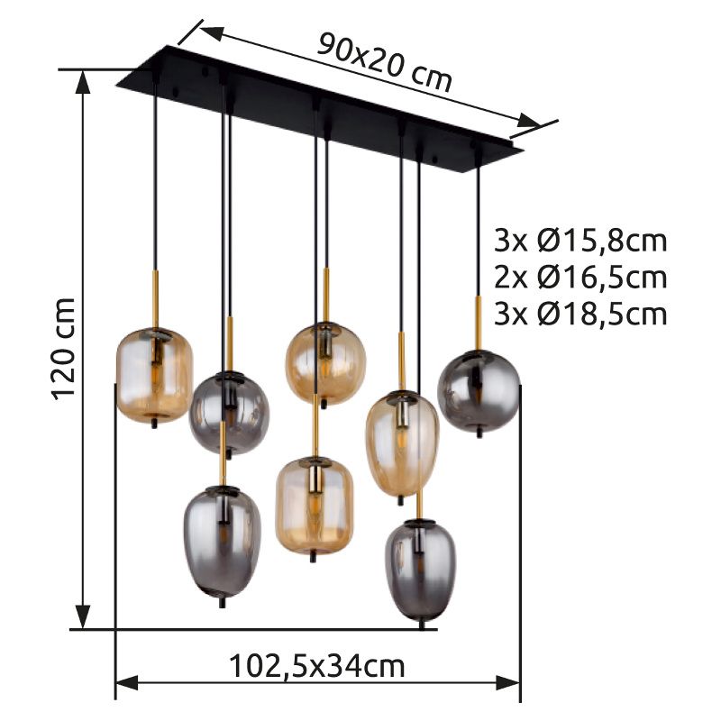 GLOBO BLACKY 15345-8A závesné svietidlo