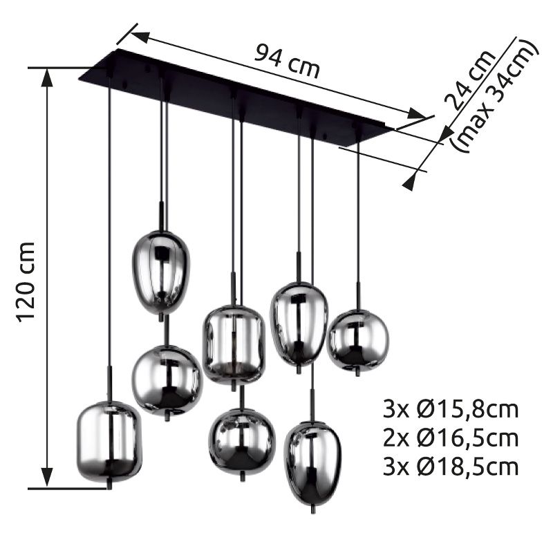 GLOBO BLACKY 15345-8 závesné svietidlo