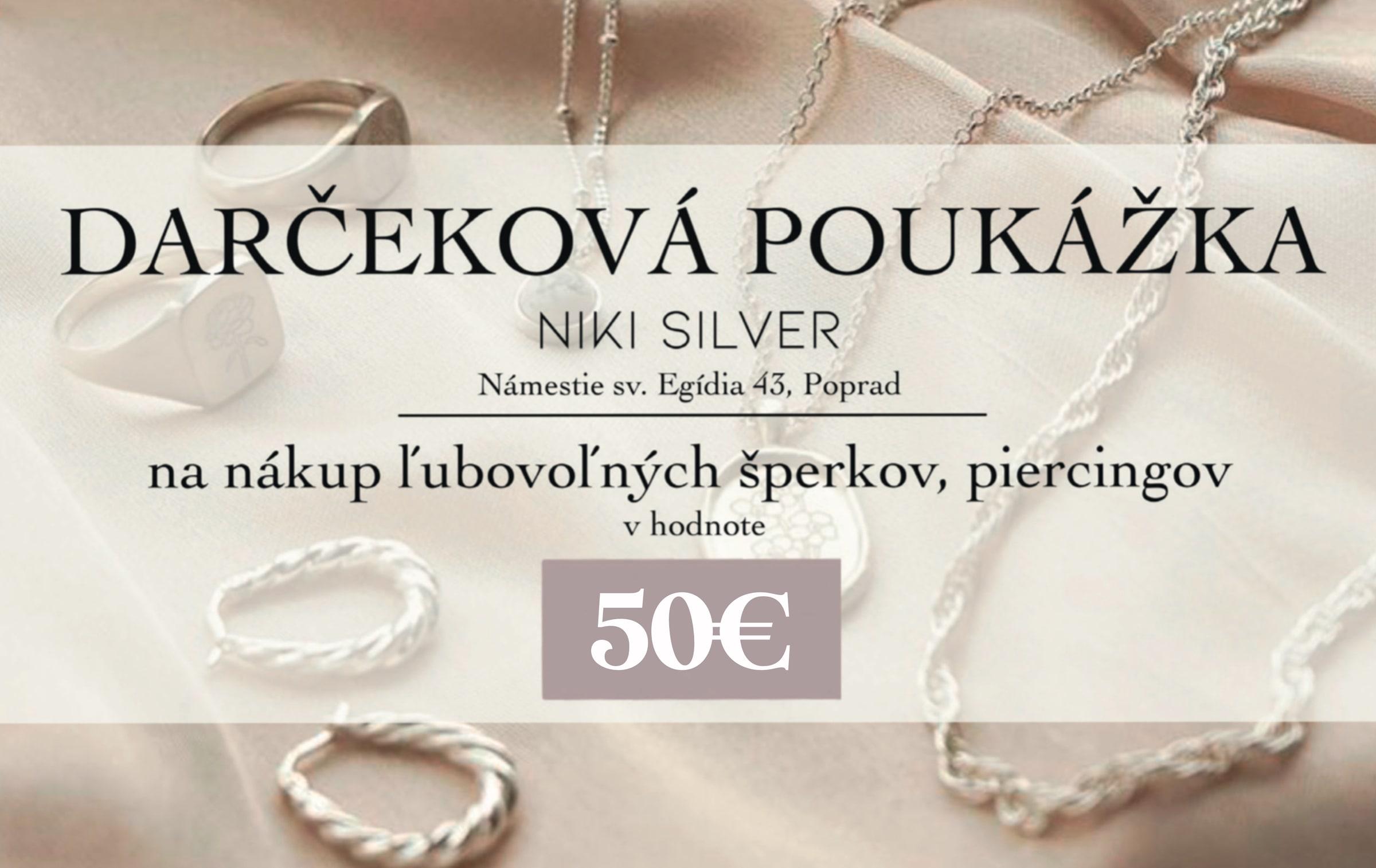 Darčeková poukážka Niki Silver na šperky a piercingy v hodnote 50 €