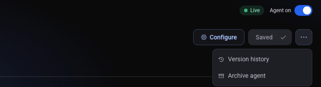 The three-dots menu on the agent page: Version history and Archive agent