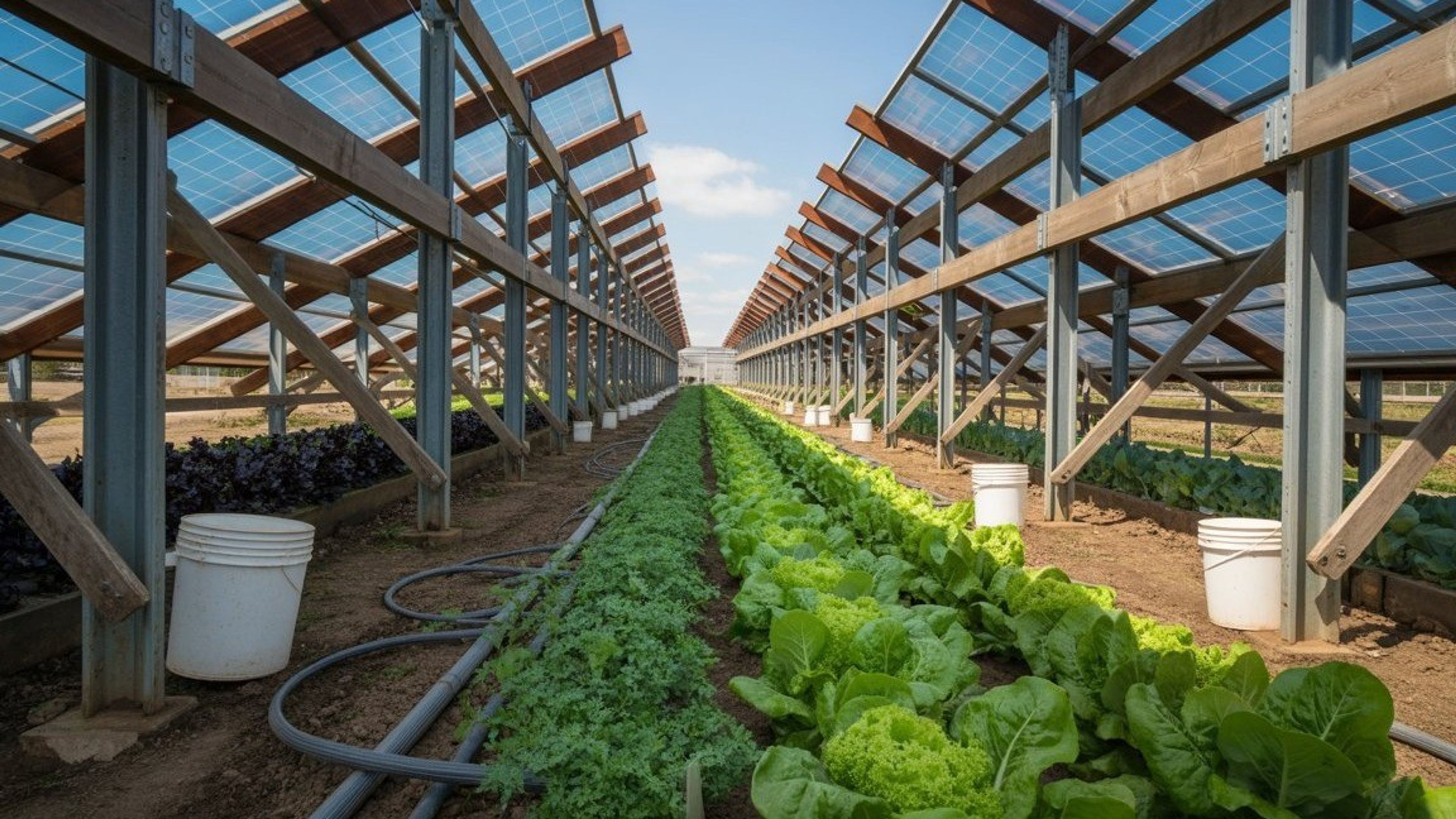 Usina fotovoltaica instalada sobre area agricola, gerando energia para unidades consumidoras remotas.