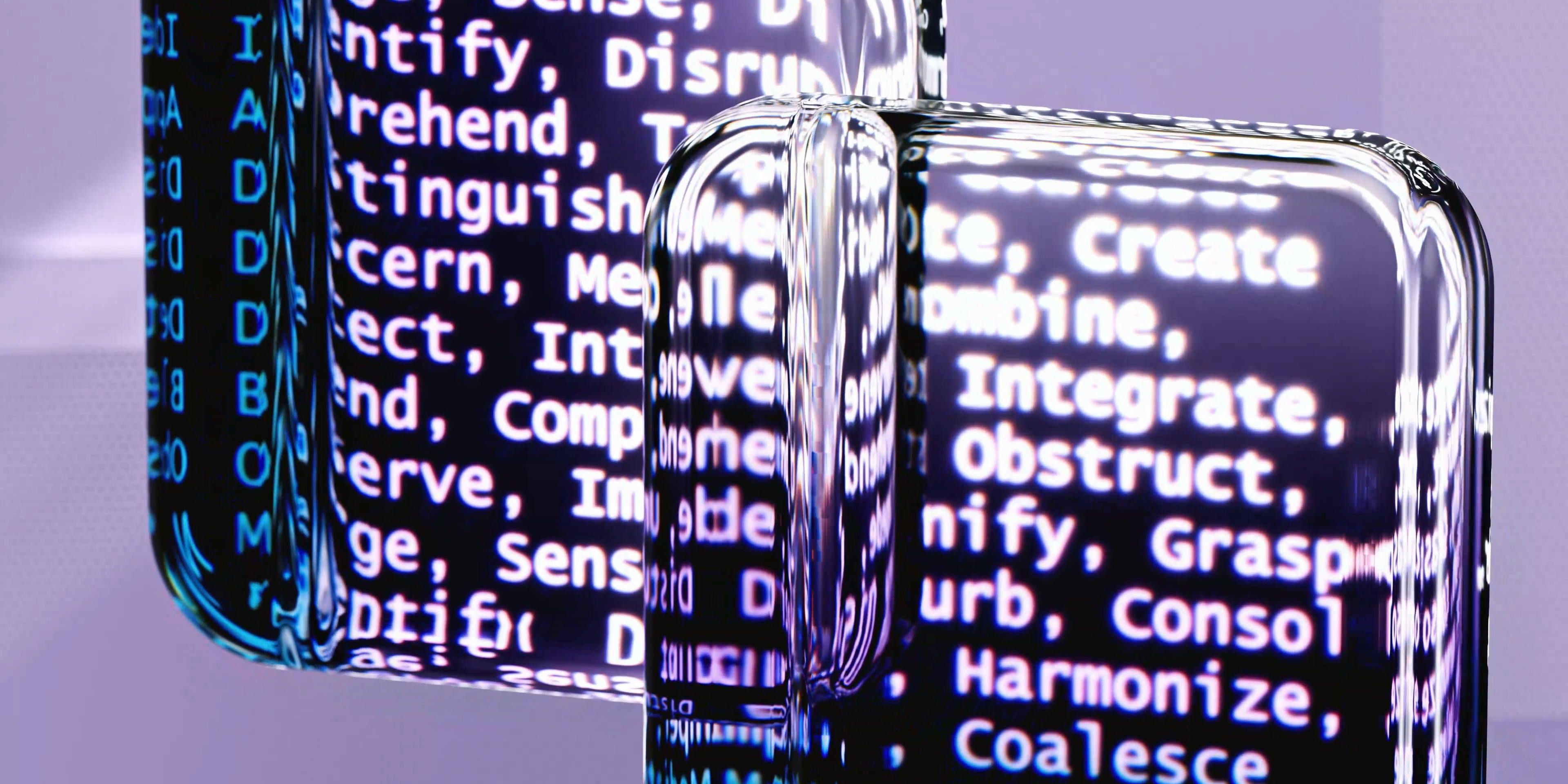 a purple background with a lot of words on it .