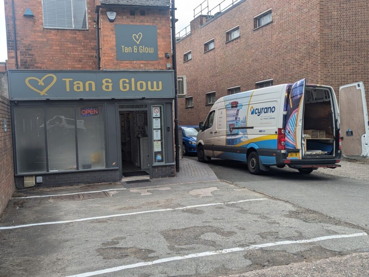 Van parked outside salon