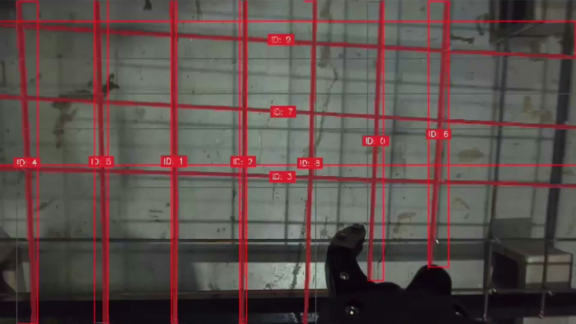Rebar grid with AI detection overlays on an active jobsite
