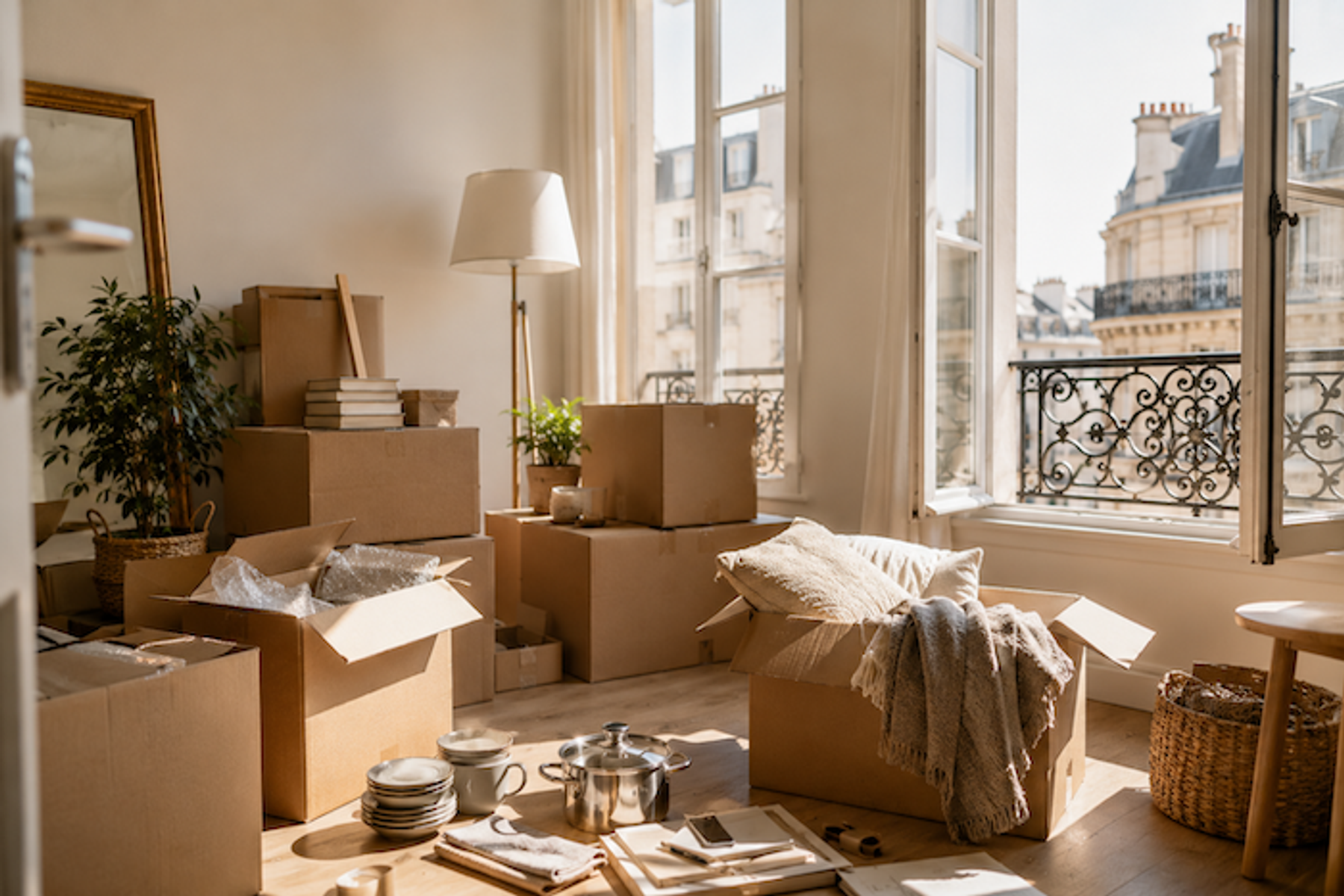 Boxes in a Parisian home
