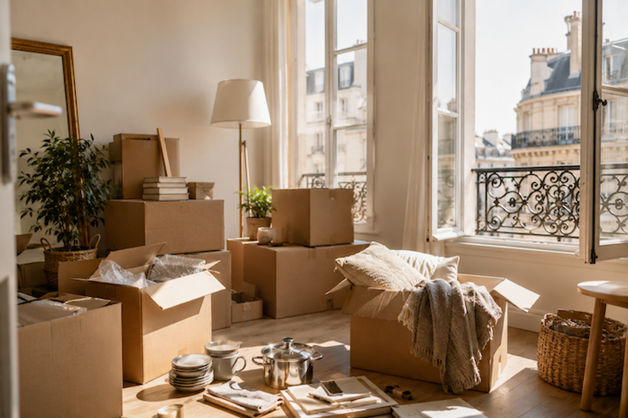 Boxes in a Parisian home