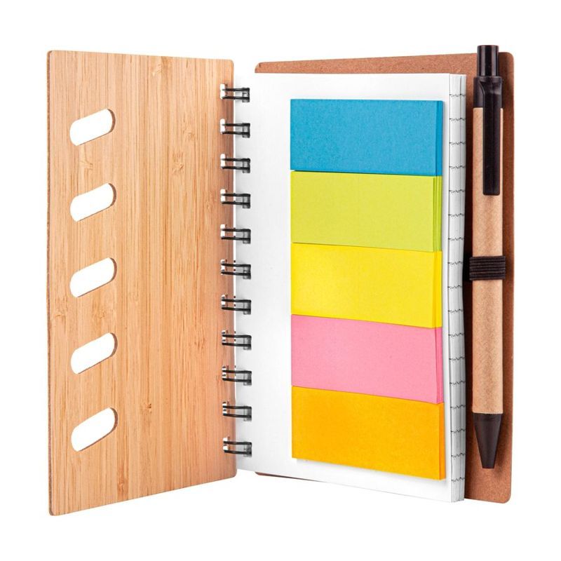 Bamboo Notebook with Pen and Sticky Notes